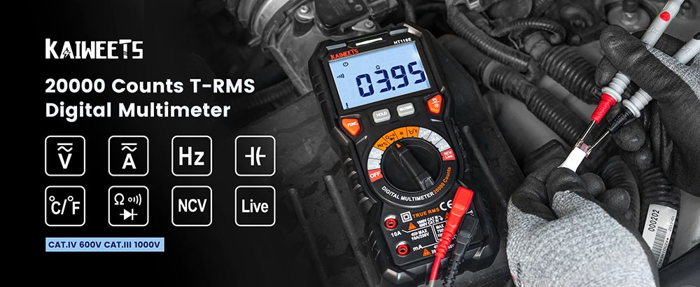 KAIWEETS HT118E AC/DC digitale multimeter zwart