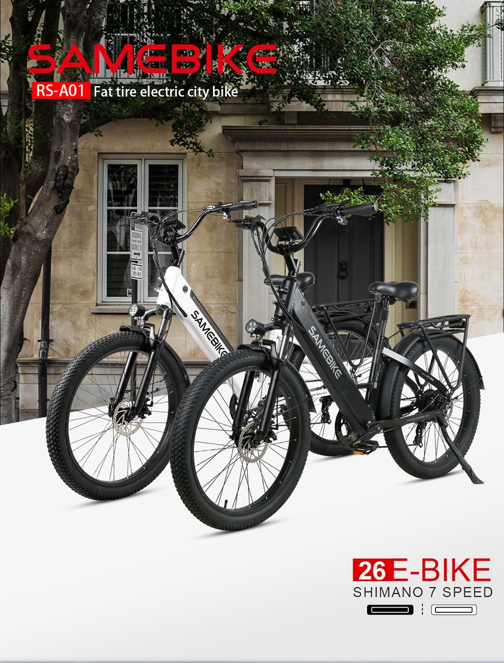 Bicicleta electrica 26 inch 750W SAMEBIKE RS-A01 35Km/h 48V 14AH Negru