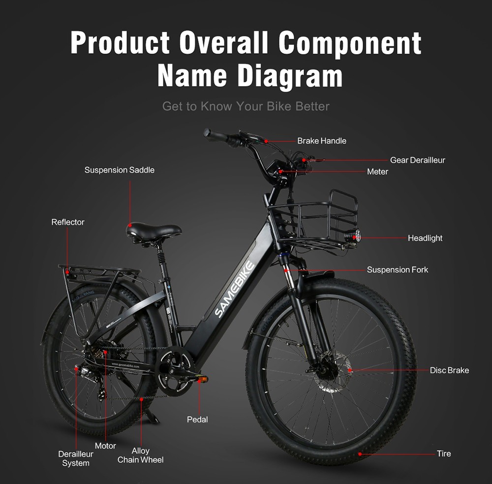 Samebike RS-A01 26 inch elektrische fiets 750W 35 km/u 48V 14AH wit