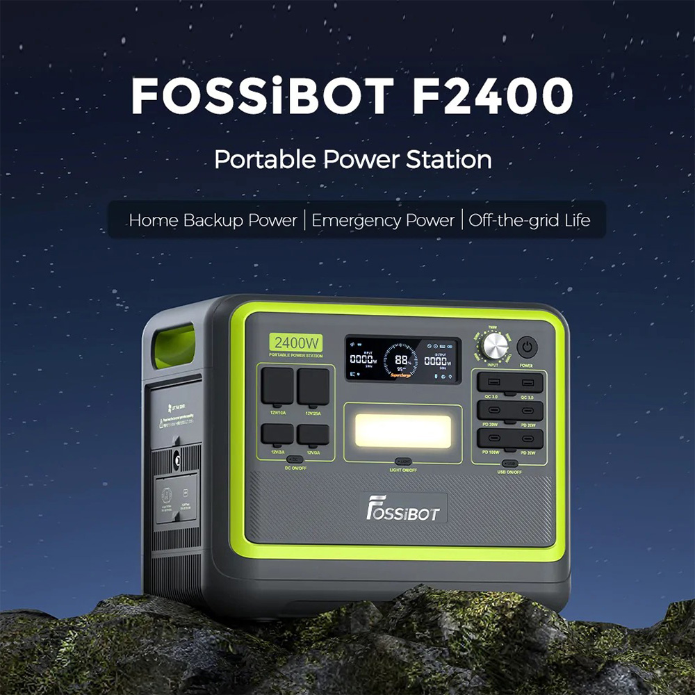 Estação de energia portátil FOSiBOT F2400 + 2 x painel solar SP200 plugue UE