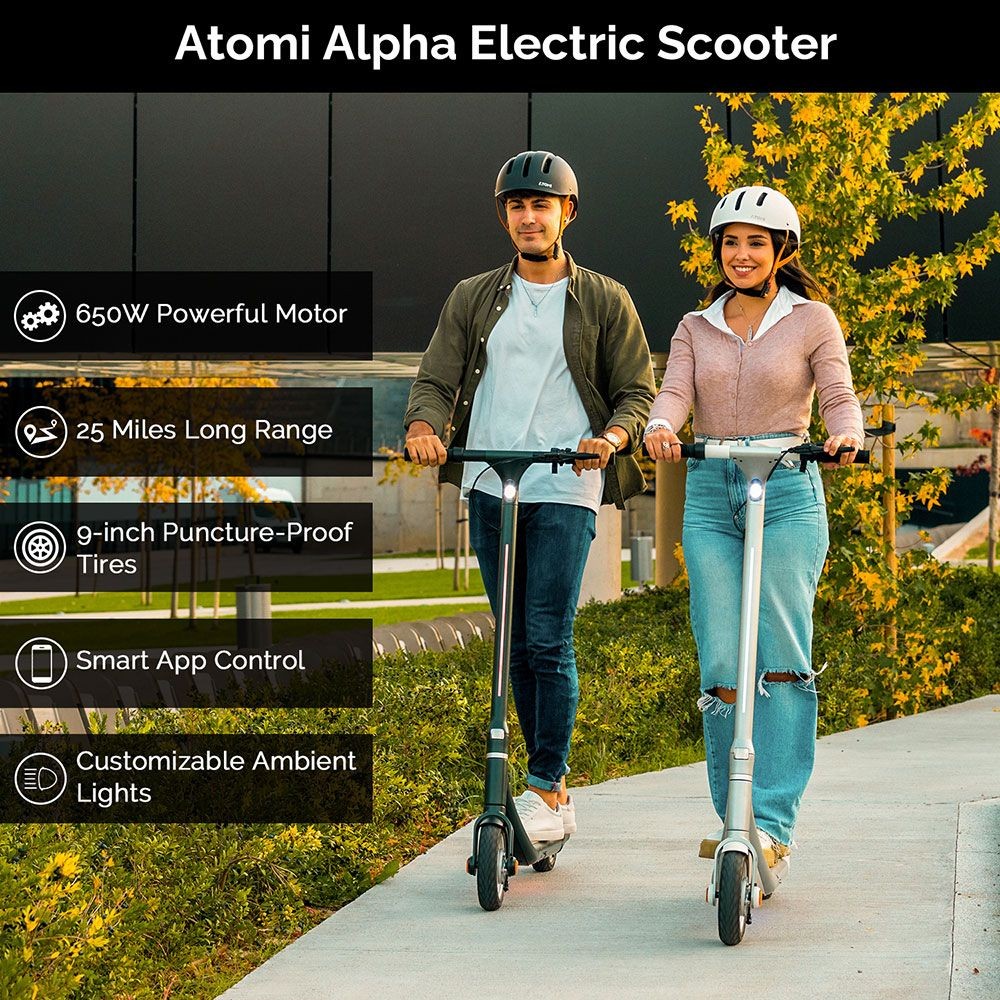 Atomi Alpha elektrisk skoter 9 tum 36V 10AH 650W Motor 25Km/H Svart