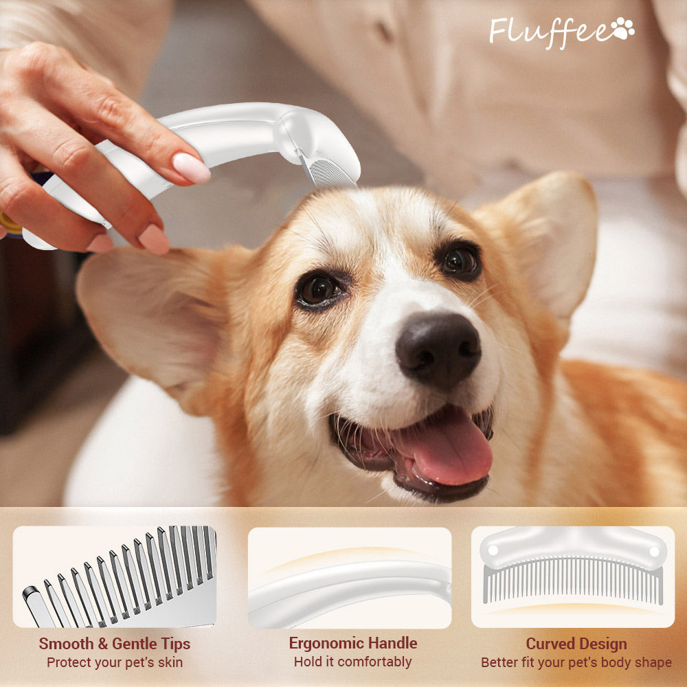 Fluffee Pet Hair Comb with Negative Ions White
