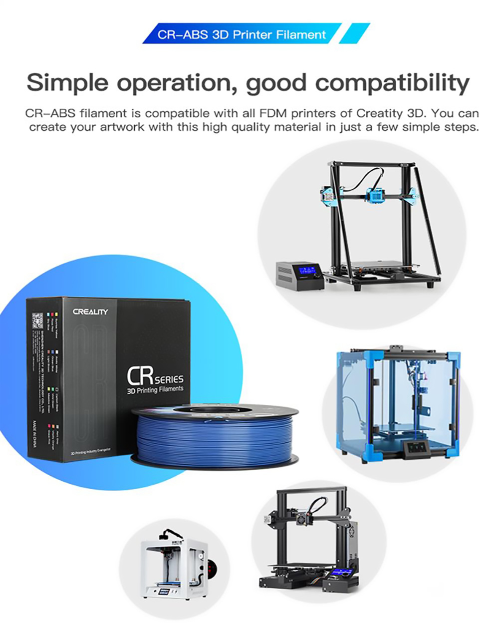 Creality CR 1,75mm ABS 3D Printing Filament 1KG Λευκό