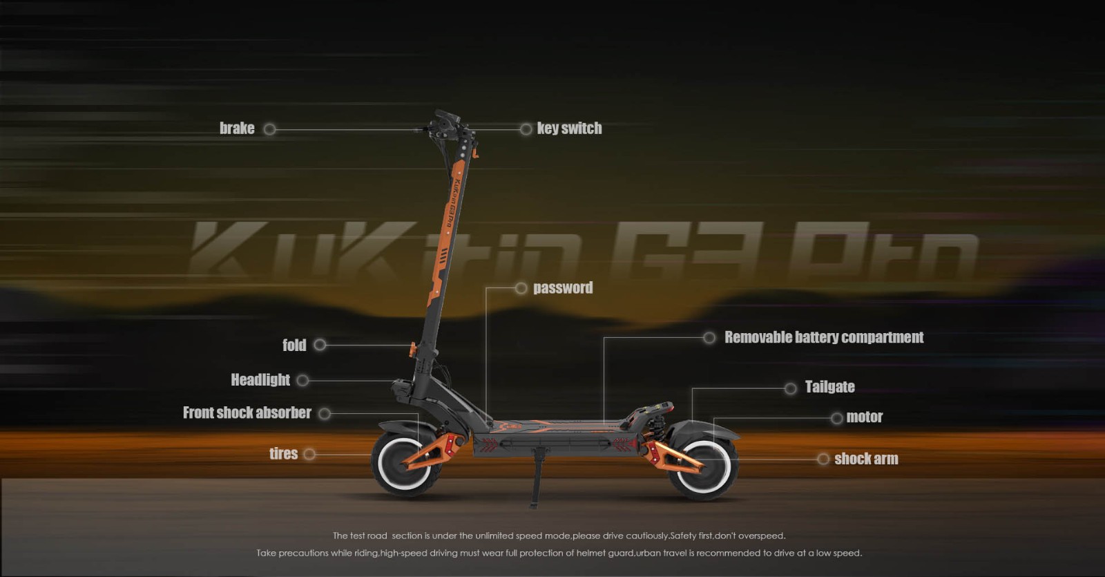 KuKirin G3 Pro 1200W*2 Motors Off-Road Electric Scooter 10 Inch Tires, 52V 23.2Ah Removable Battery, 80KM Top Range, 65Km/h Max Speed, Double Shock Absorber, IP54 Waterproof, Double Oil Brakes