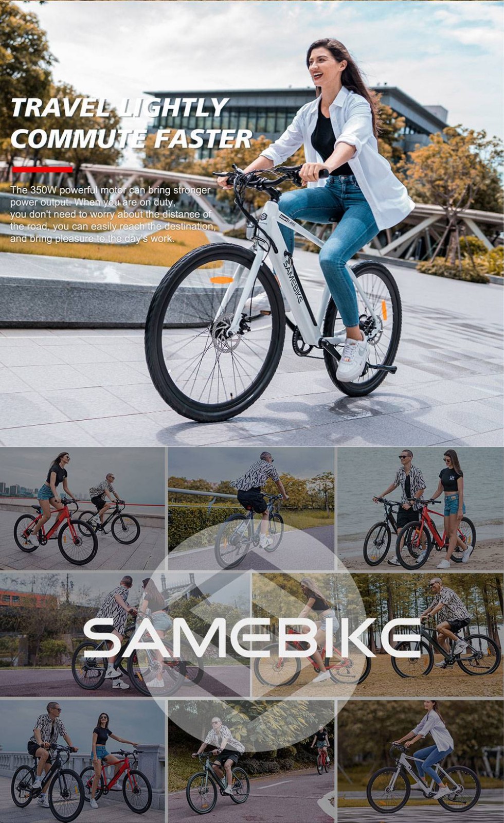 Vélo Électrique Samebike XWP10 350W 32Km/h 36V 10.4AH Blanc