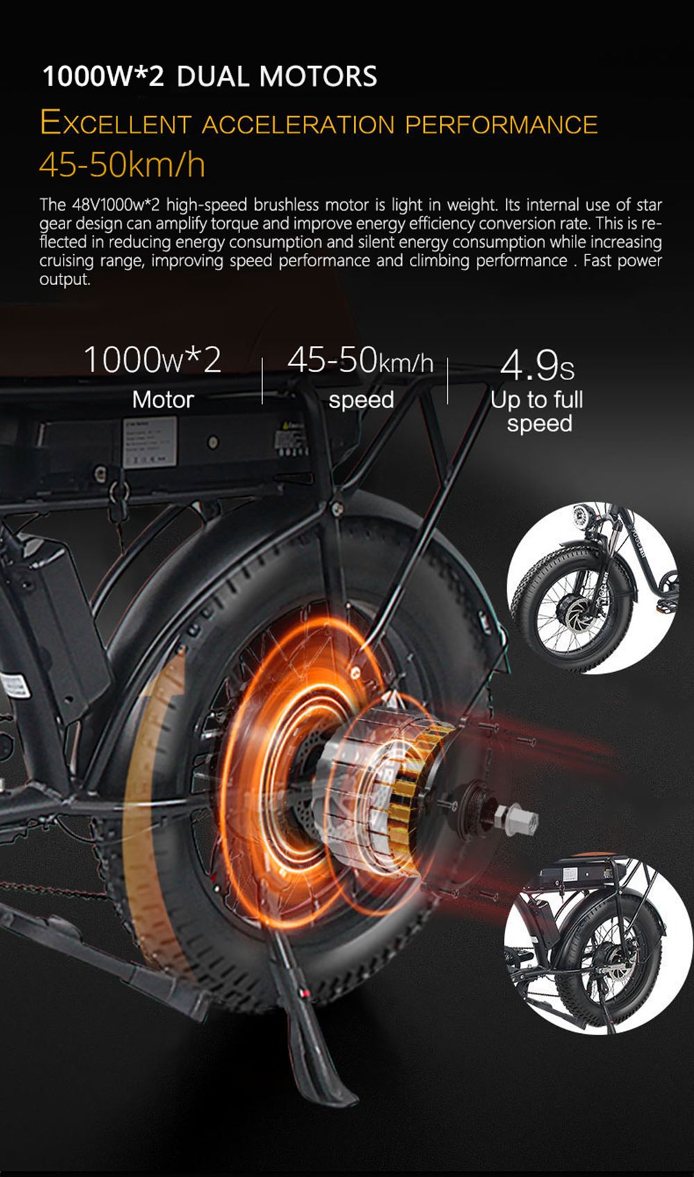 Rower elektryczny GOGOBEST GF750 20 cali 1000 W * 2 podwójne silniki czarny