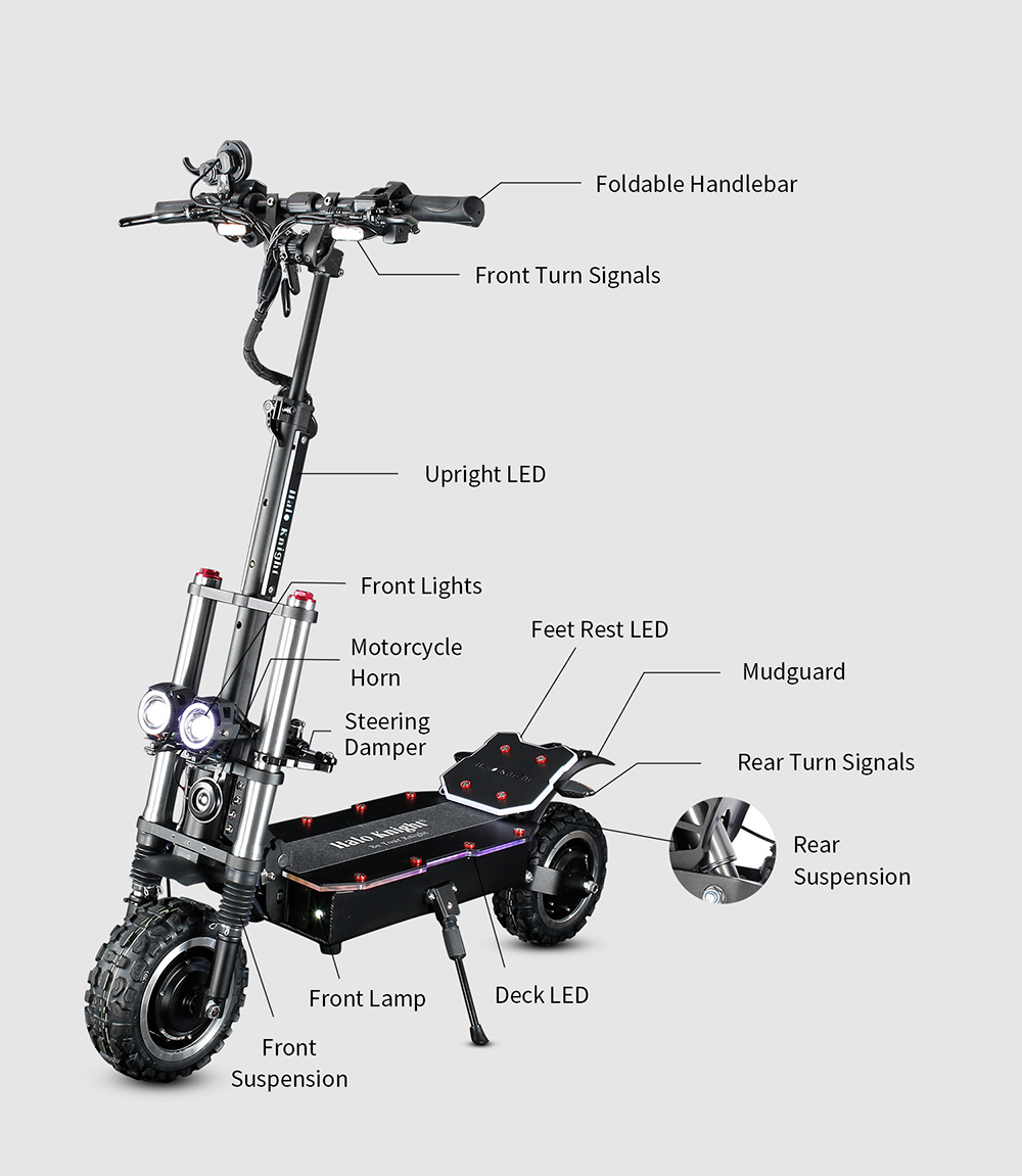 Halo Knight T107 Pro Electric Scooter 11'' Off-road Tire 3000W*2 Dual Motor 95km/h Max Speed 60V 38.4Ah Battery 80km Max