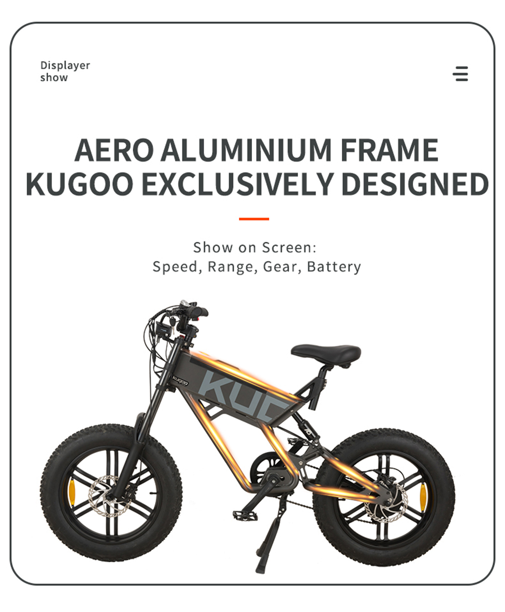 KUGOO T01 20 inch elektrische fiets 48V 500W 38Km/h 13Ah zwart