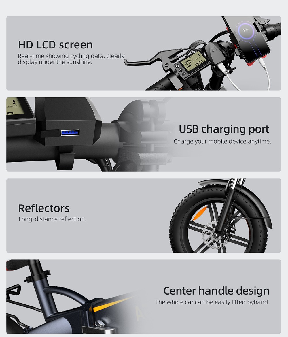 ADO A20F XE 250W Bicicleta eléctrica Marco plegable 7 velocidades Engranajes Extraíble 10.4 AH Batería de iones de litio E-bike - Blanco