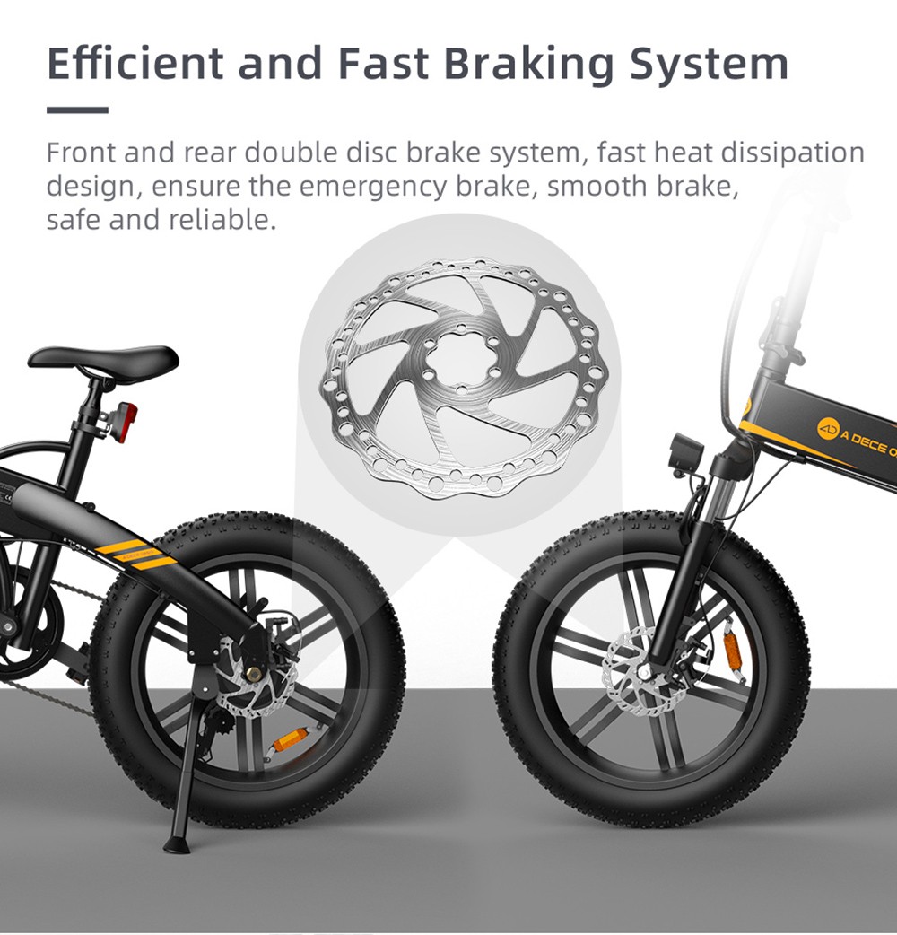 ADO A20F + Off-road Elektryczny rower składany 20 * 4.0 calowy 500W bezszczotkowy silnik prądu stałego Przerzutka tylna SHIMANO 7-biegowa 36V 10.4Ah Wymienny akumulator 35 km / h Maksymalna prędkość Czysta moc do 50 km Zasięg Rama ze stopu aluminium - czarna