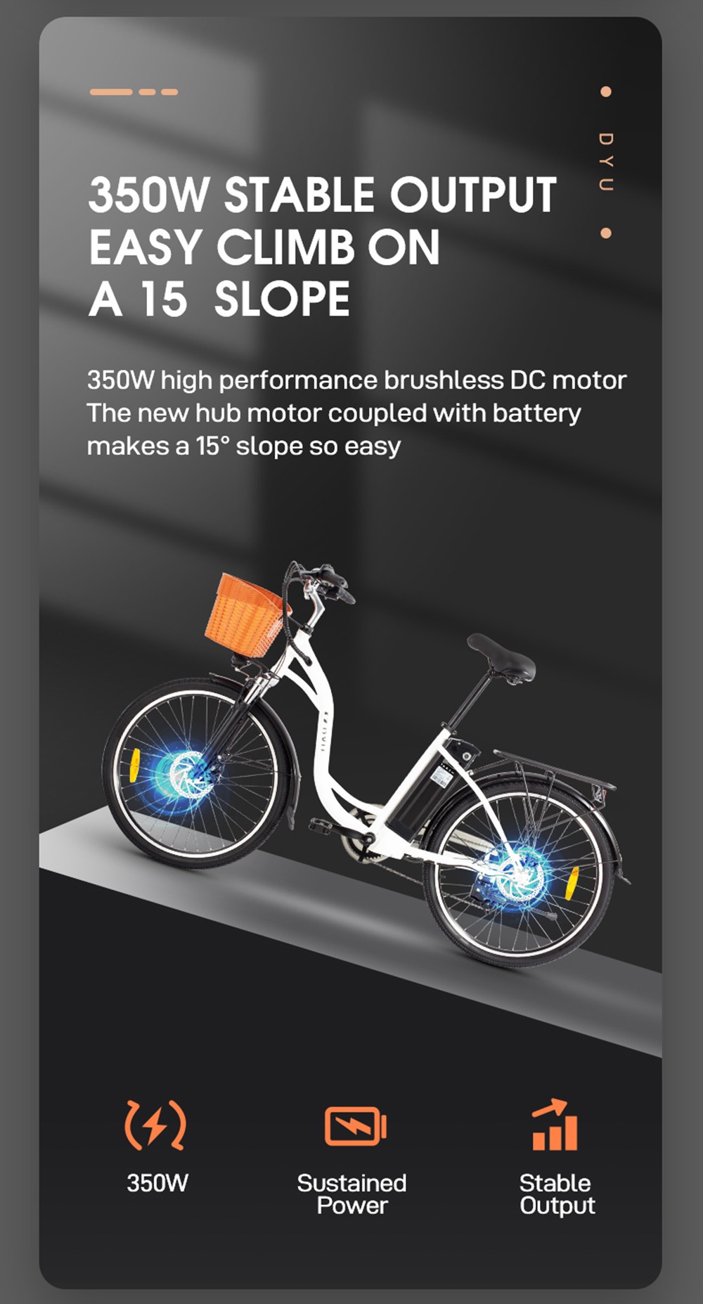 DYU C6 nieuwe versie elektrische fiets 350W motor 36V 12.5AH - wit