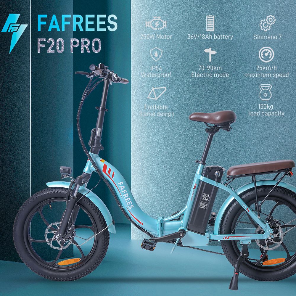 FA FREES F20 Pro Elcykel 20 tum 25Km/h 36V 18AH 250W - Blå