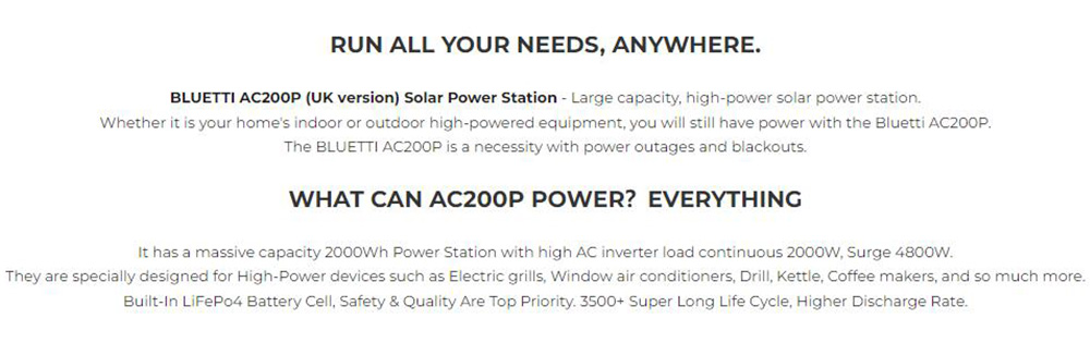 Central eléctrica portátil BLUETTI AC200P 2000W 2000Wh