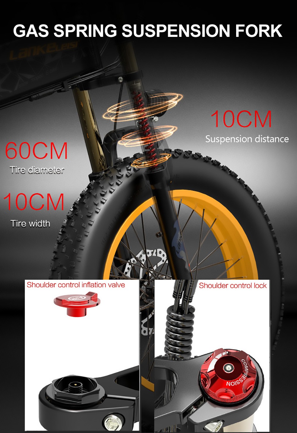 Bicicleta eléctrica LANKELEISI X3000 Plus 20 pulgadas 1000W 43Km/h 17,5AH Amarillo