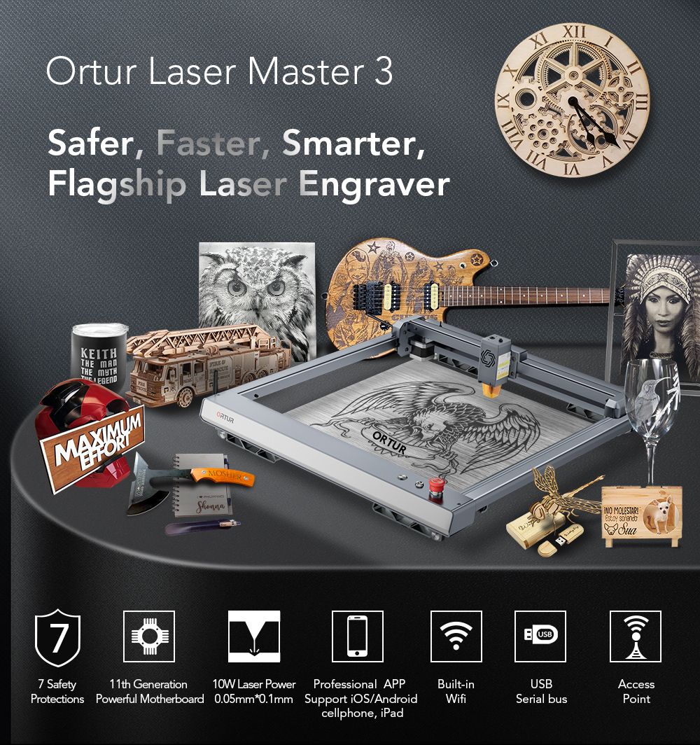 ORTUR Laser Master 3 10W lézergravírozó vágó EU dugó