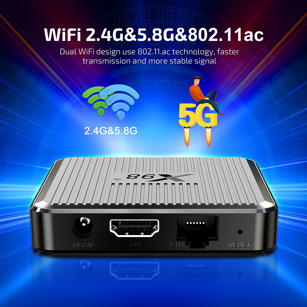 X98Q TV BOX Amlogic S905W2 2G RAM 16G ROM 5G WiFi AV1 4K EU-stekker