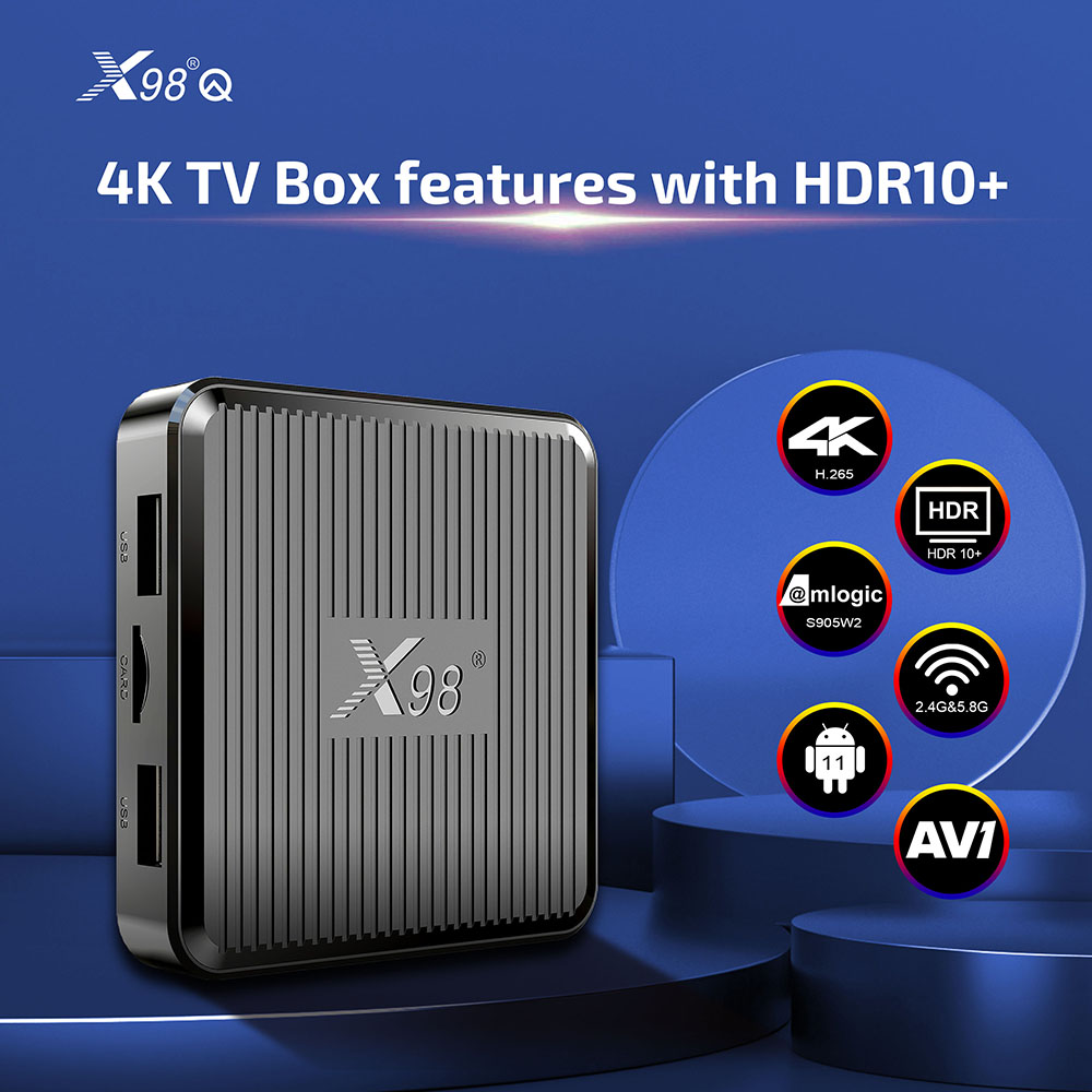 X98Q TV BOX Amlogic S905W2 2G RAM 16G ROM 5G WiFi AV1 4K EU Stecker