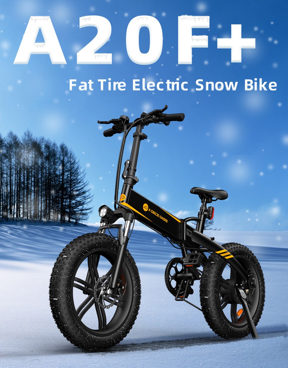 ADO A20F+ Off-road Electric Folding Bike 20*4.0 inch 500W Brushless DC Motor SHIMANO 7-Speed Rear Derailleur 36V 10.4Ah Removable Battery 35km/h Max speed Pure power up to 50km Range Aluminum alloy Frame - Black