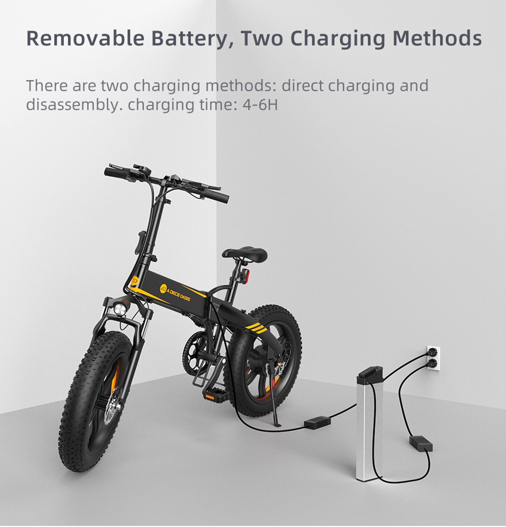 ADO A20F+ Off-road Electric Folding Bike 20*4.0 inch 500W Brushless DC Motor SHIMANO 7-Speed Rear Derailleur 36V 10.4Ah Removable Battery 35km/h Max speed Pure power up to 50km Range Aluminum alloy Frame - Black