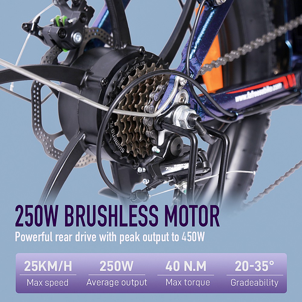 Vélo électrique FA FREES F20 Pro 20 * 3.0 pouces Fat Tire 250W Moteur sans balais 25Km / h Vitesse maximale 7 vitesses avec batterie au lithium amovible 36V 18AH 150KM Max Range Double Frein à disque Cadre pliant E-bike - Bleu profond