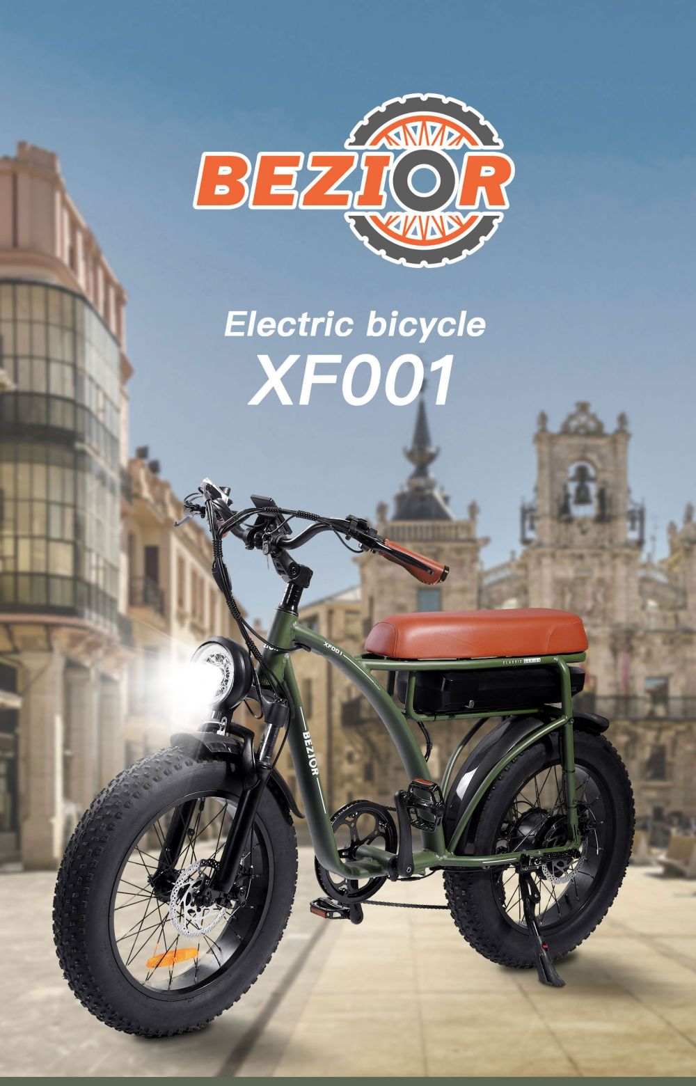 BEZIOR XF001 Bicicleta eléctrica retro 1000W 12.5Ah 48V 20 pulgadas Verde