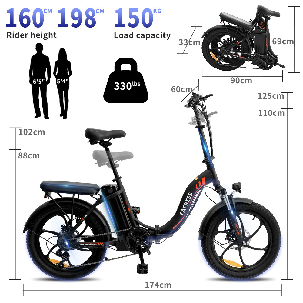 Bicicleta elétrica FAFREES F20 quadro dobrável de 20 polegadas E-bike engrenagens de 7 velocidades com bateria de lítio removível 15AH - preta