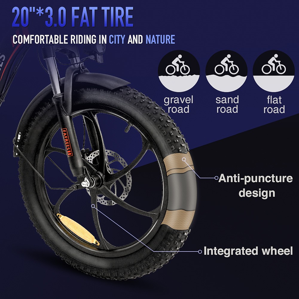 FAFREES F20 Bicicleta eléctrica Cuadro plegable de 20 pulgadas E-bike Engranajes de 7 velocidades con batería de litio 15AH extraíble - Negro