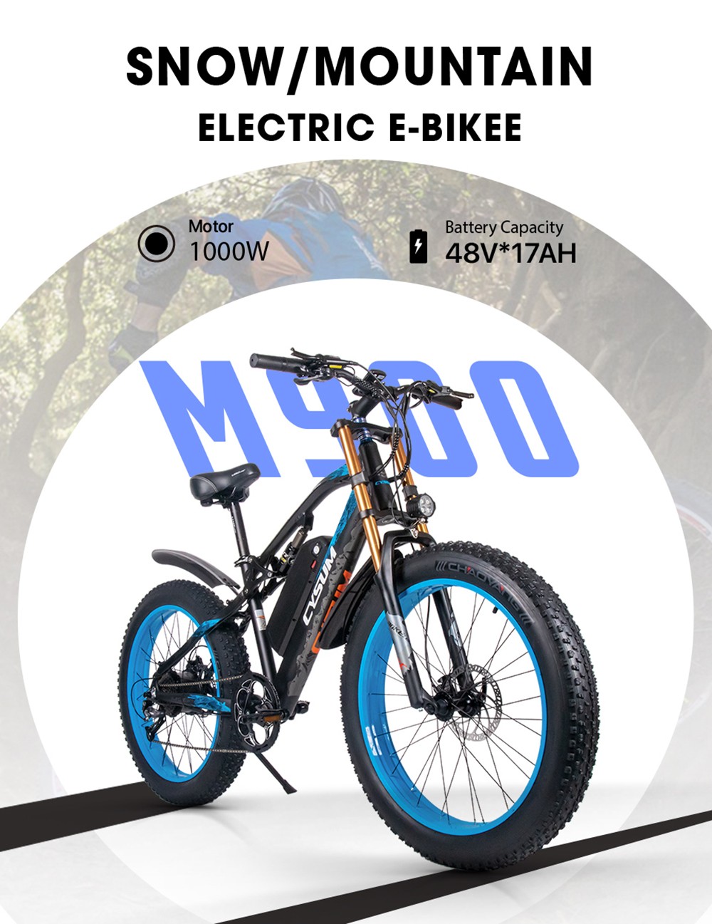 CYSUM M900 48V Electric Bike 1000W Motor Black-Blue