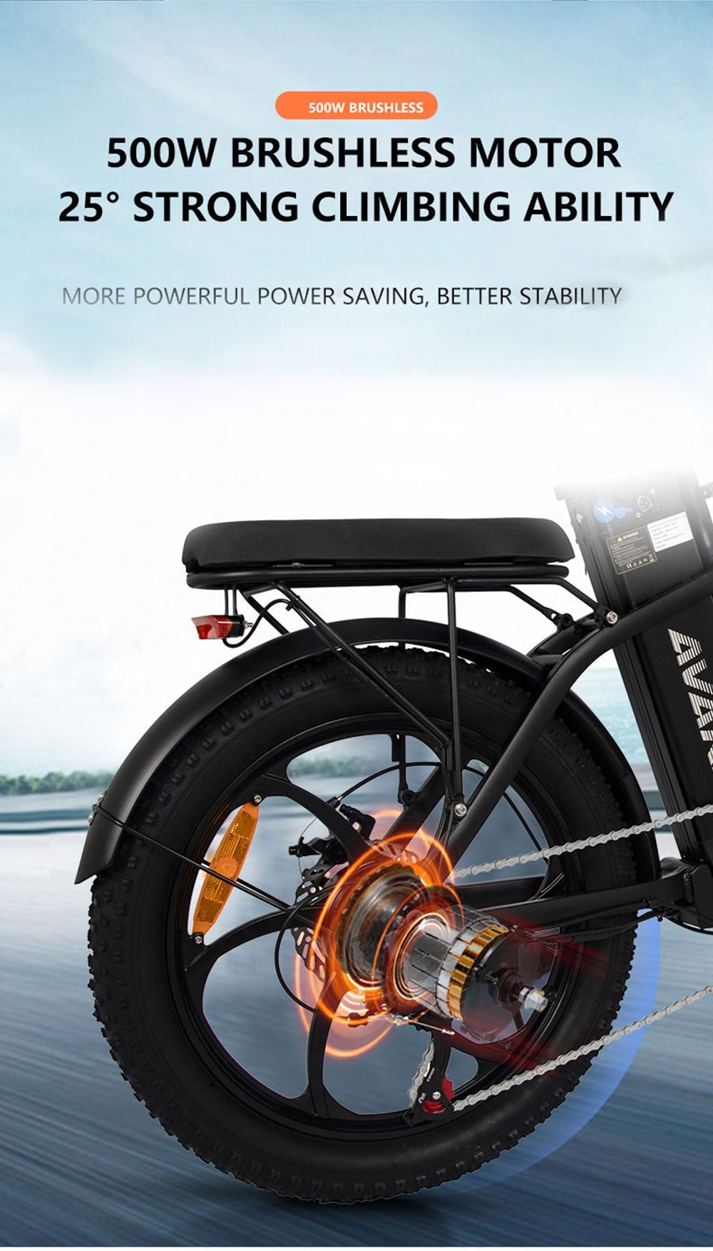 AVAKA BZ20 PLUS elektromos kerékpár 20 hüvelykes 500W 25KM/H 48V 15AH fekete