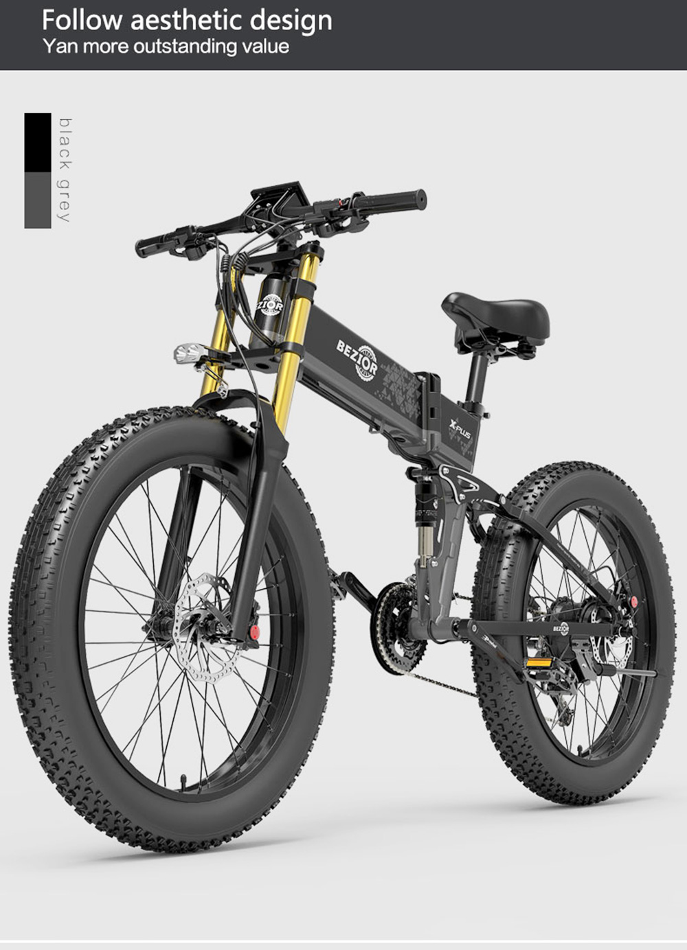 BEZIOR X-PLUS Electric Bike 26in 1500W 40KM/H 48V 17.5Ah Battery Black