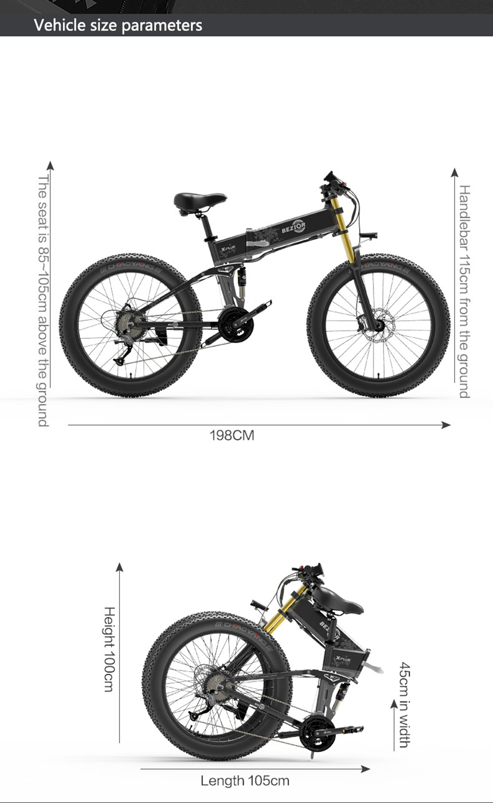 Bicicleta eléctrica BEZIOR X-PLUS 26 pulgadas 1500W 40KM/H 48V 17,5Ah batería negra