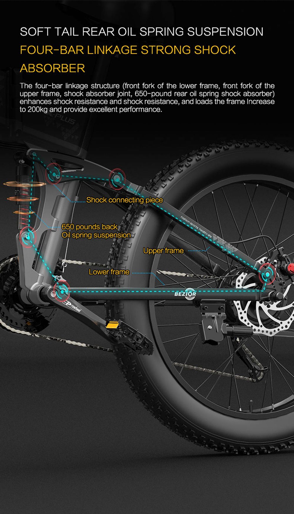 BEZIOR X-PLUS Electric Bike 26in 1500W 40KM/H 48V 17,5Ah Battery Black