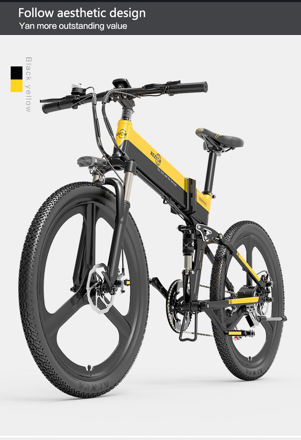 Mountain bike elettrica pieghevole BEZIOR X500PRO 500W 30Km/h Nero Giallo