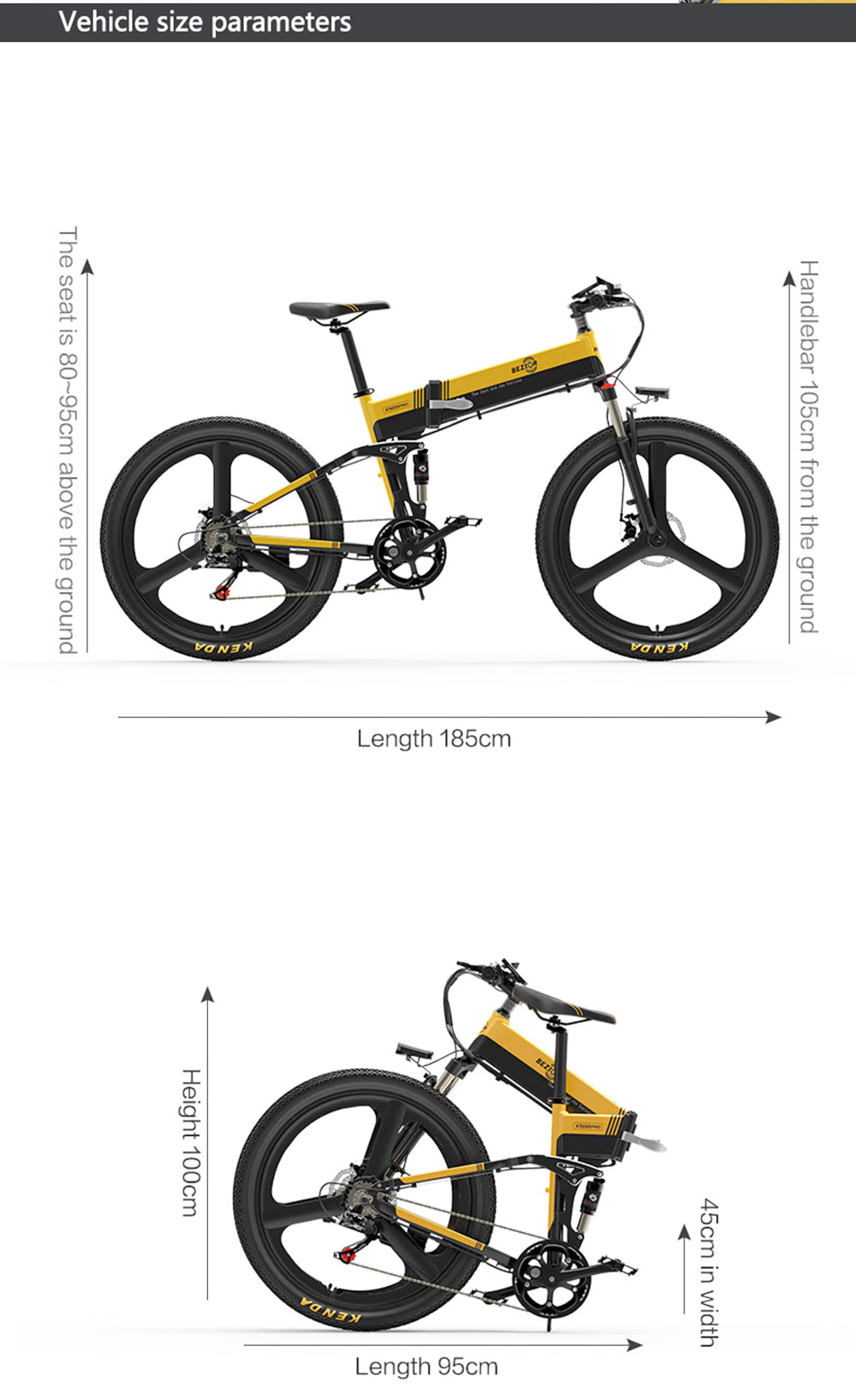 BEZIOR X500PRO Folding Electric Mountain Bike 500W 30Km/h Black Yellow