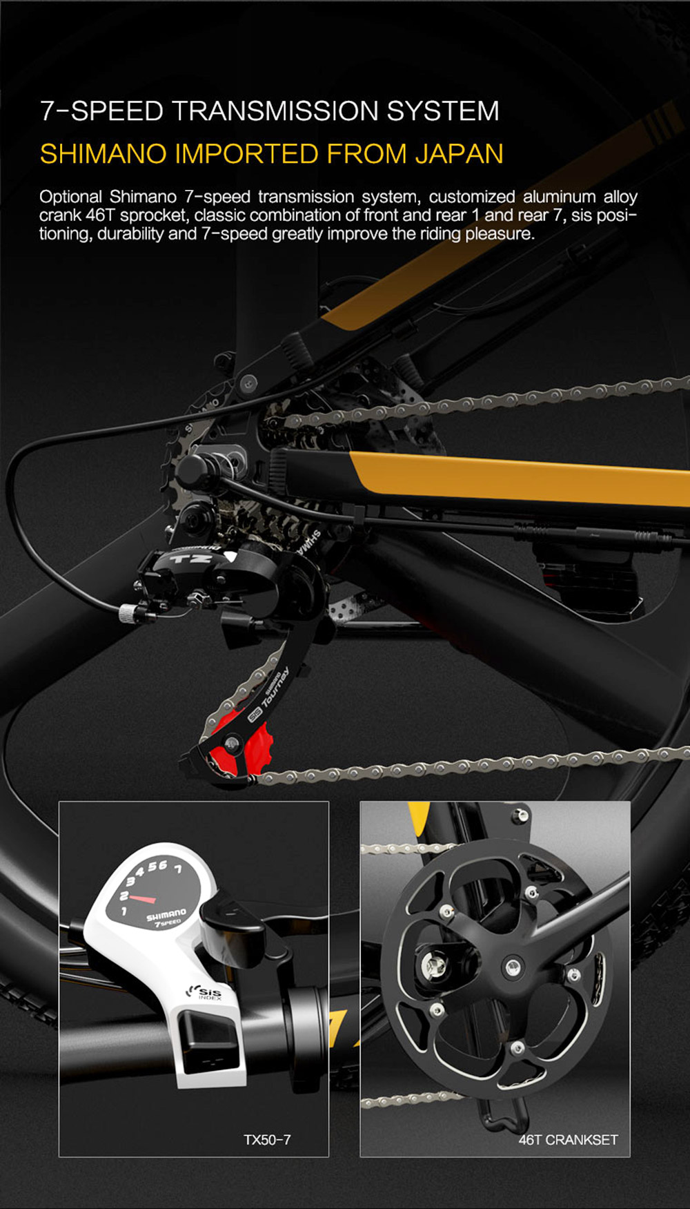 BEZIOR X500PRO Bicicleta de Montaña Eléctrica Plegable 500W 30Km/h Negro Amarillo