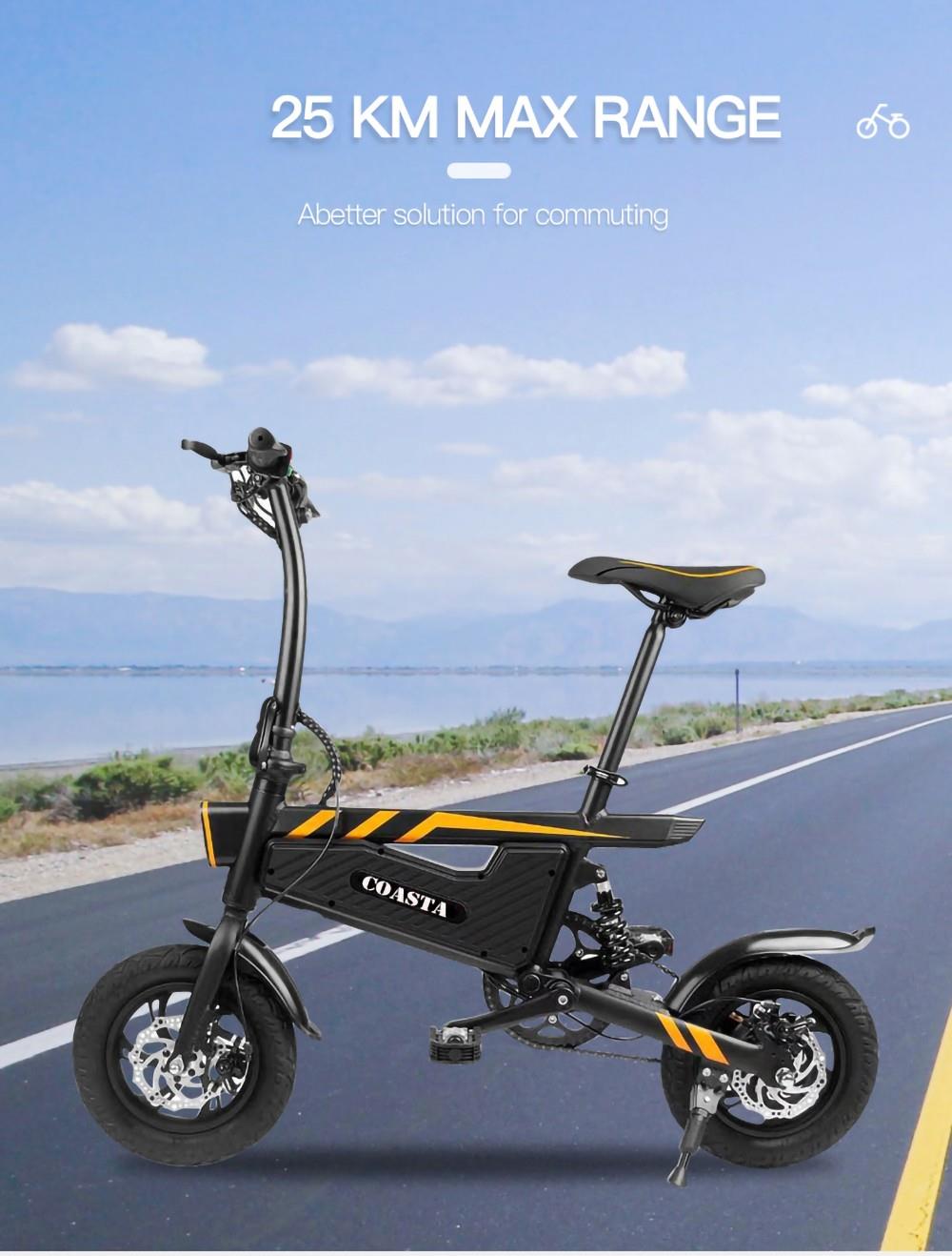 COASTA T18 Electric Bike 7.8Ah Battery 350W Motor 12'' Pneumatic Tire 25km/h Max Speed Black