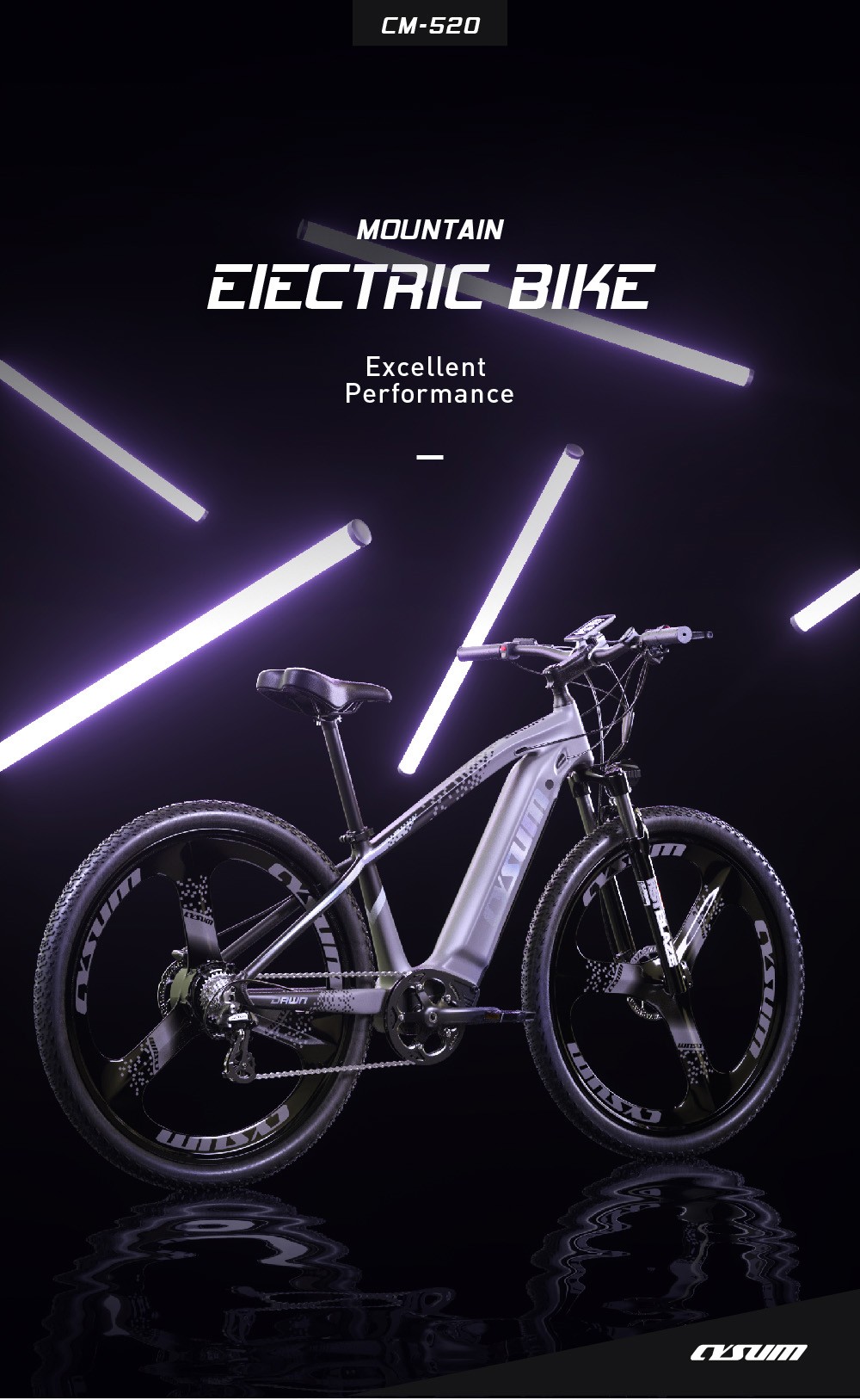 Elektryczny rower górski CYSUM CM520 29 cali 500 W 48 V 14 Ah 40 km/h szary