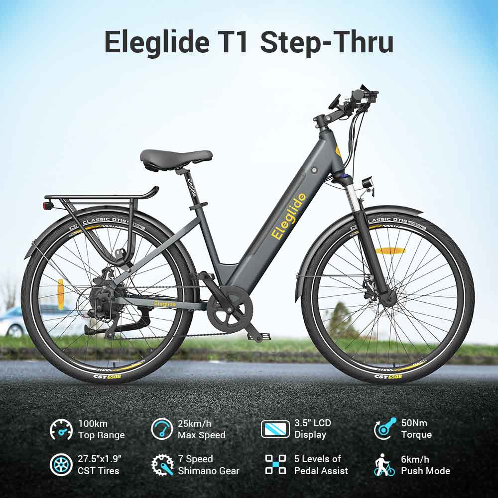 Eleglide T1 Step-Thru Electric Bike 36V 12.5AH 250W 25Km/h - Gray
