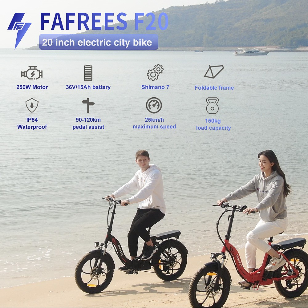 Vélo électrique FAREES F20 20 Pouces Cadre Pliant E-bike 7 Vitesses Avec Batterie Au Lithium Amovible 15AH - Blanc