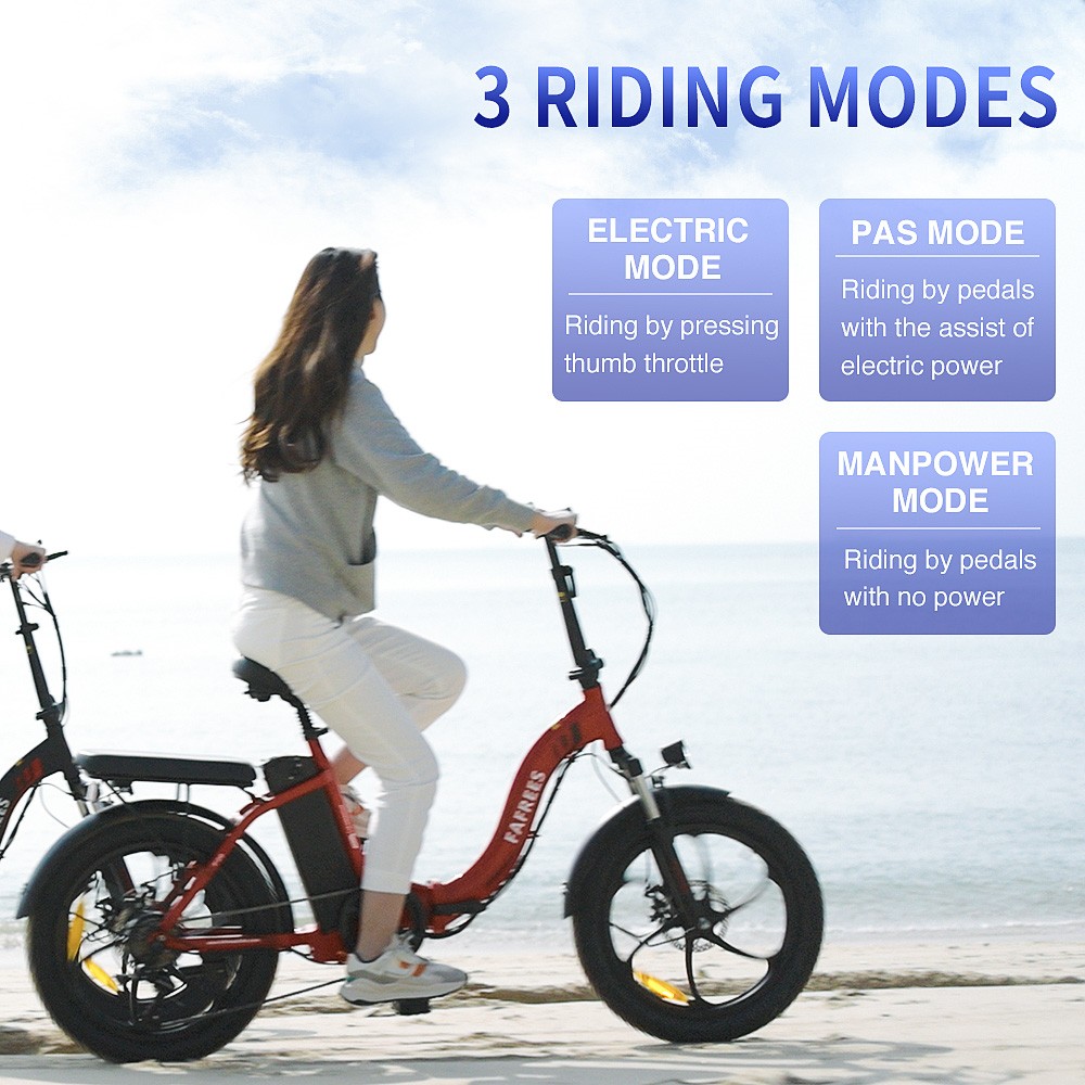 FAFREES F20 Electric Bike 20 Inch Folding Frame E-bike 7-Speed Gears With Removable 15AH Lithium Battery - White