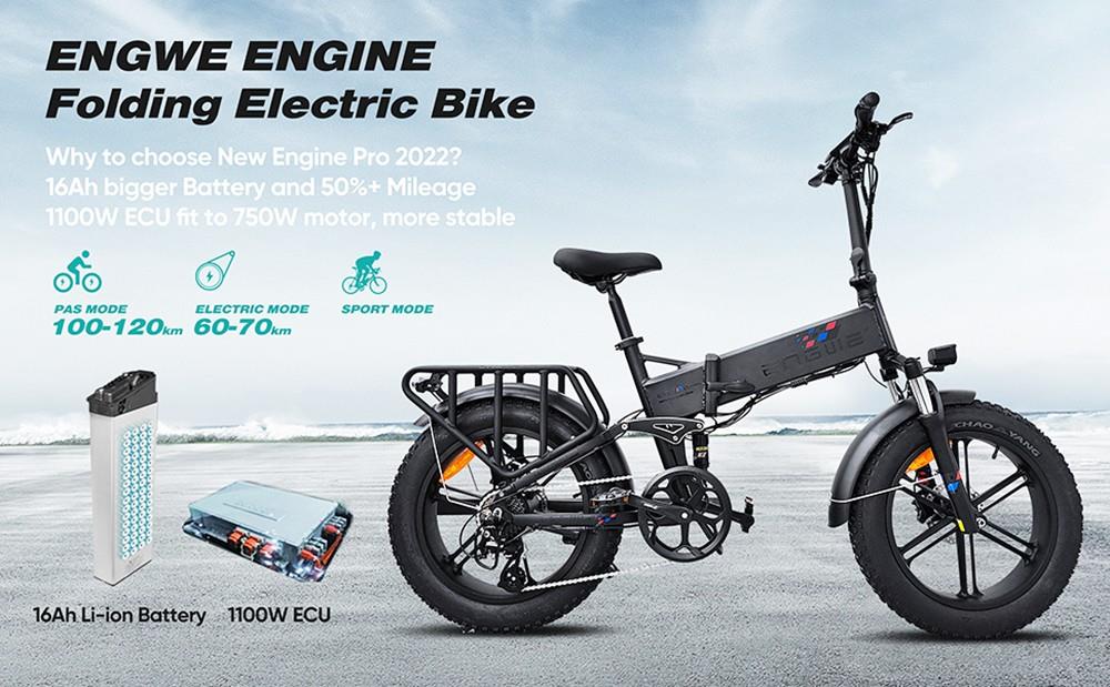 ENGWE ENGINE Pro Folding Electric Bicycle 20*4 inch Fat Tire 750W Brushless Motor 48V 16Ah Battery 45km/h Max Speed - Grey