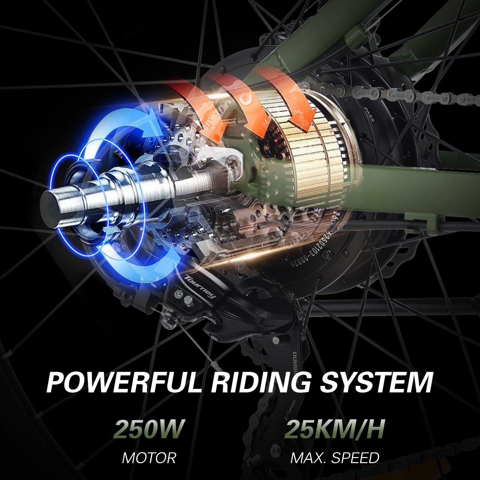 KAISDA K1-V Electric Bike 26 Inch Foldable Mountain Bike 250W Motor 25Km/h Max Speed 36V 10.4Ah Battery 70KM Max Range 120KG Max Load - Army Green