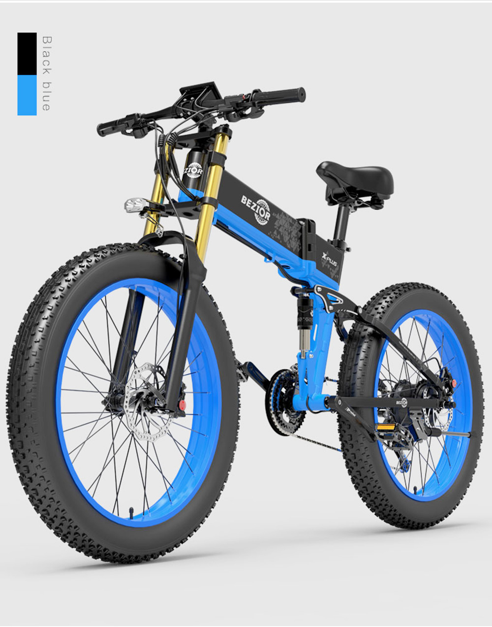 BEZIOR X-PLUS elcykel 26 tommer 1500W 40KM/H 48V 17,5Ah batteri blå