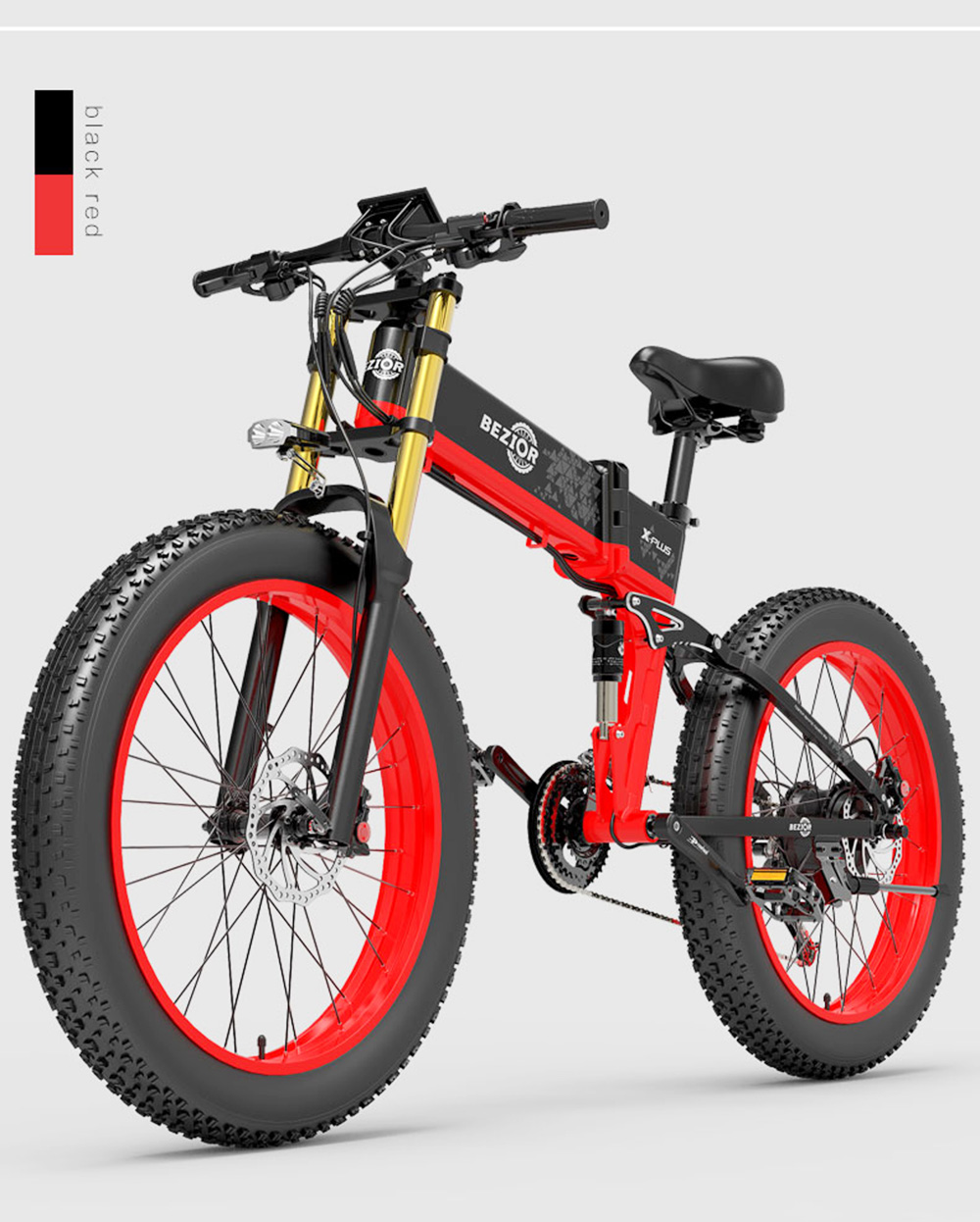 BEZIOR X-PLUS Electric Bike 26in 1500W 40KM/H 48V 17,5Ah Battery Red