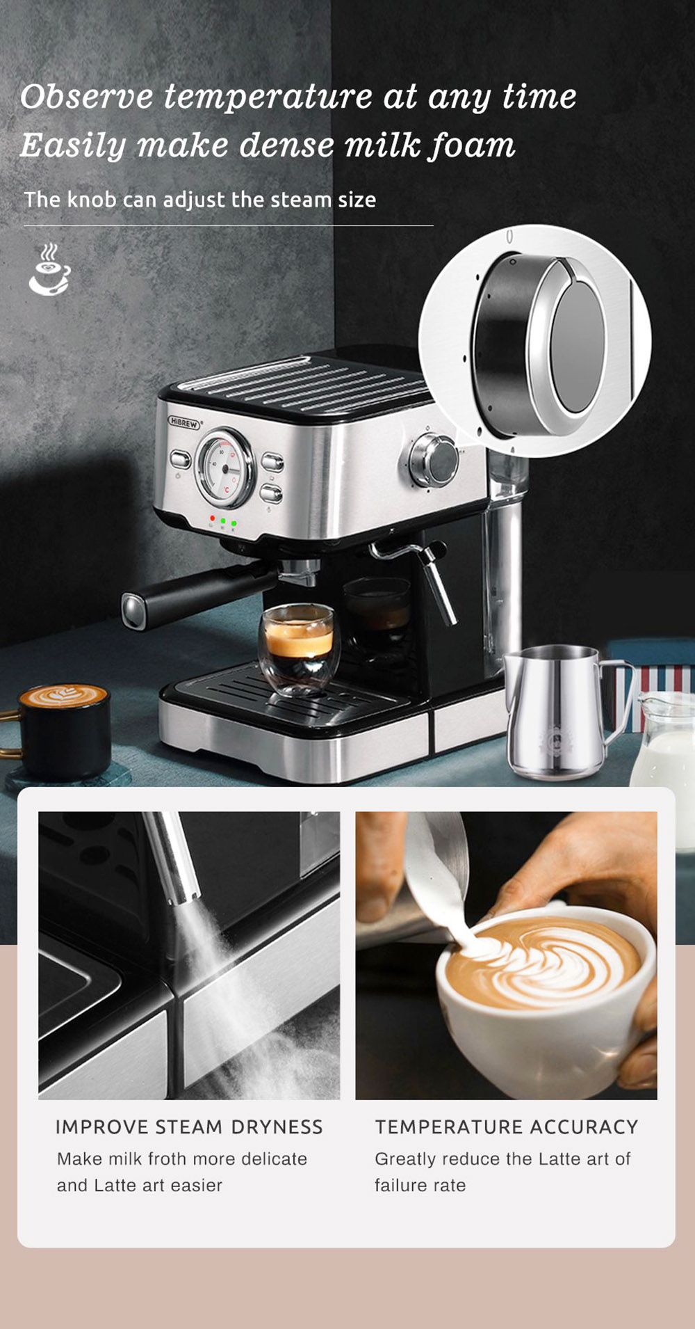 HiBREW H5 1050W Kaffeemaschine mit Latte-Tasse