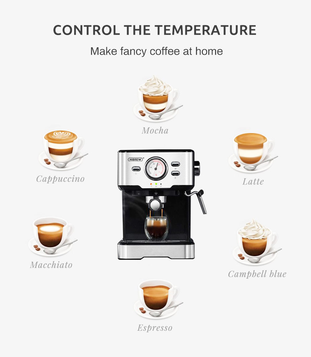 HiBREW H5 1050W koffiezetapparaat met latte cup