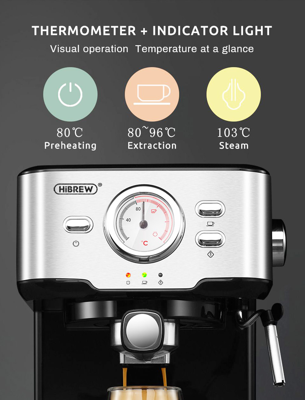 Cafetera HiBREW H5 1050W con taza para café con leche