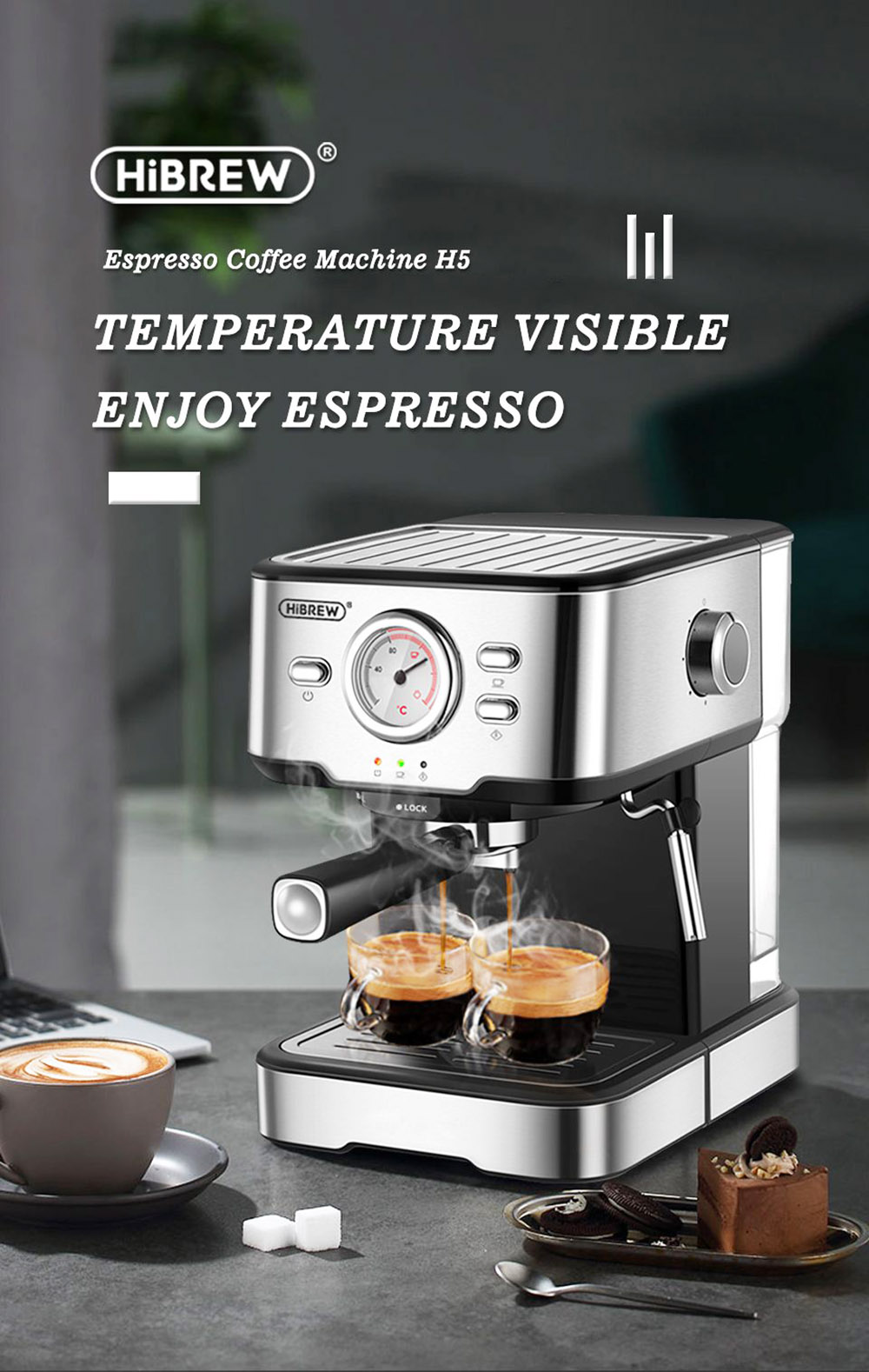 Cafetera HiBREW H5 1050W con taza para café con leche