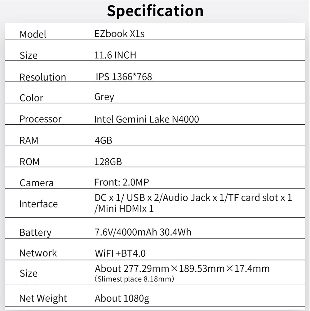 Jumper EZbook X1S Tablette 2 en 1 Intel Gemini Lake N4000
