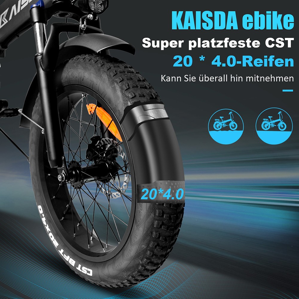 KAISDA K2 Pro 20*4.0 inch Fat Tire Folding Electric Moped Bike Mountain Bicycle Bafang 350W Motor SHIMANO Gear
